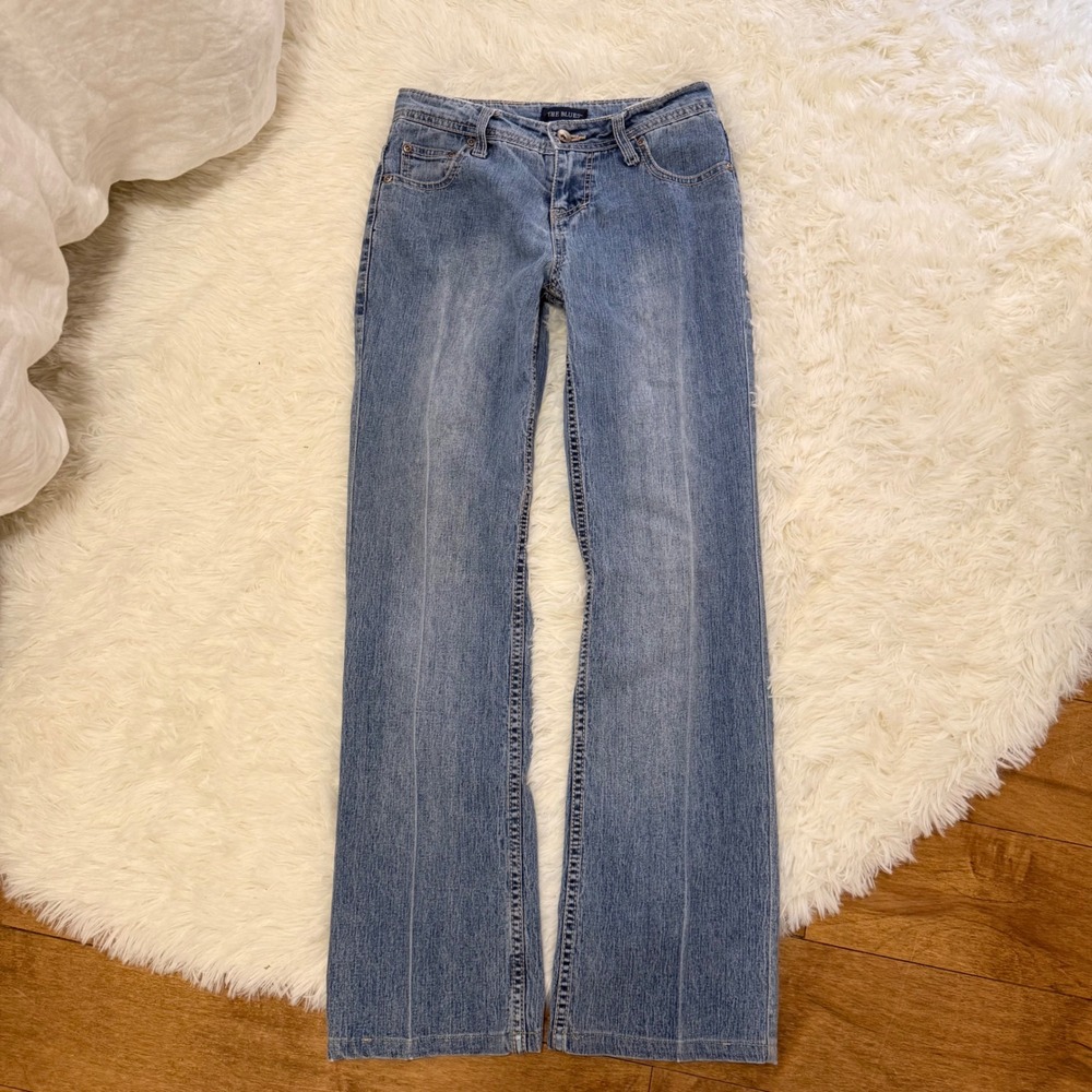 The Blues Vintage Y2K Low Rise Flare Jeans Women Size 0 Medium Wash Embroidered